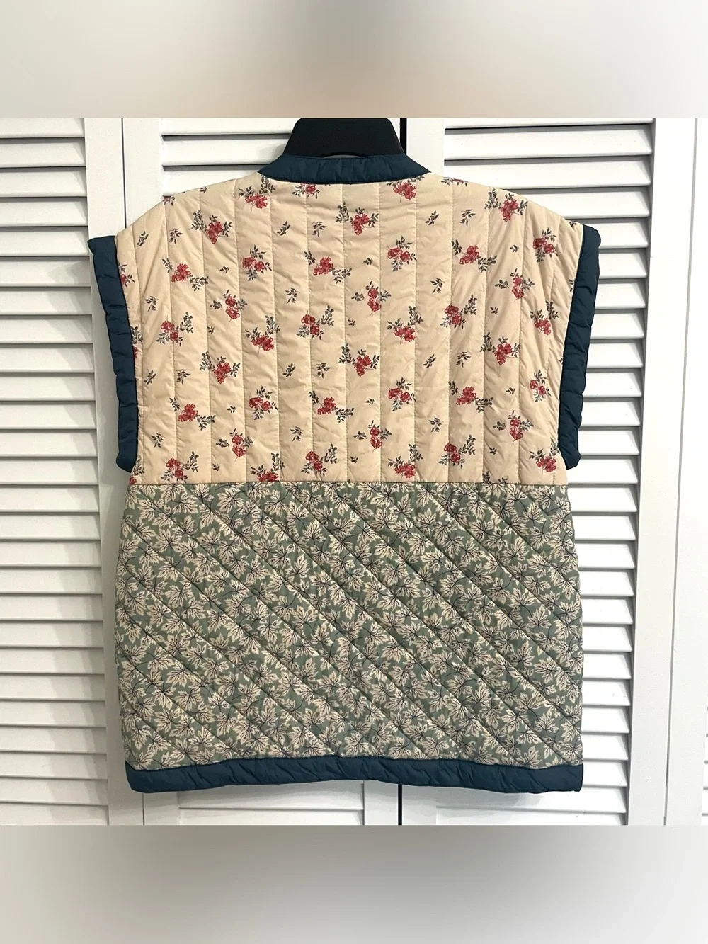 Zara Cream Floral Quilted Vest with Blue Trim